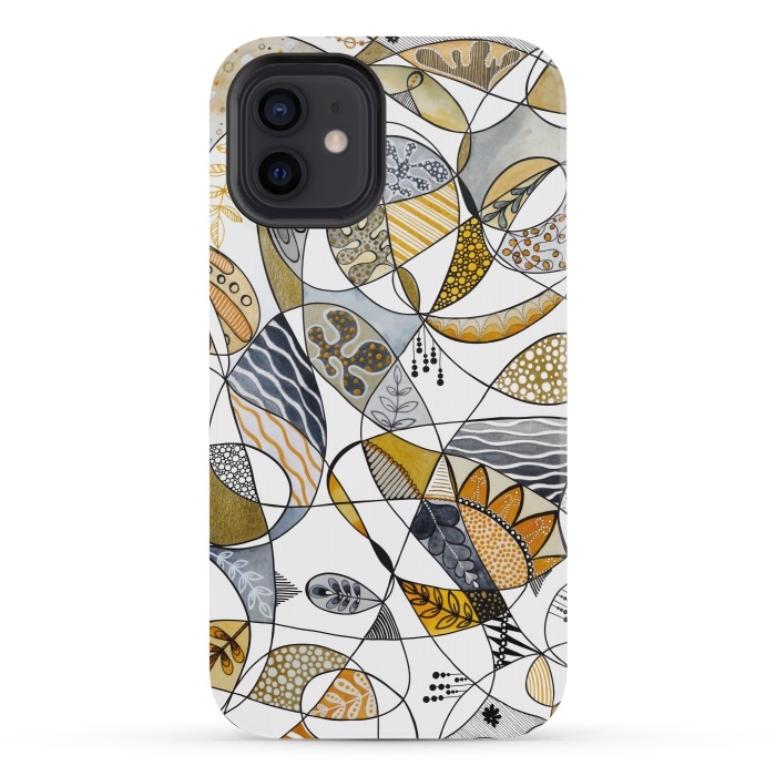 iPhone 12 mini StrongFit Continuous Line Abstract Art in Grey and Yellow by Paula Ohreen
