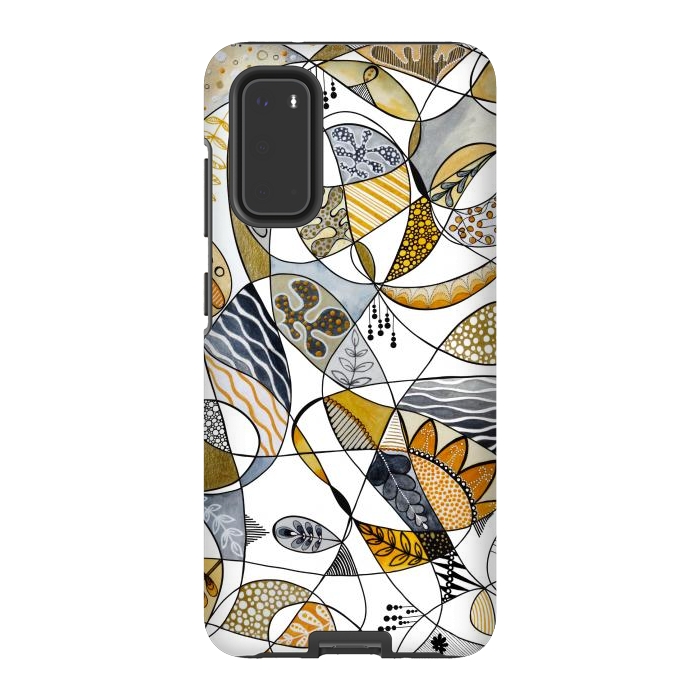Galaxy S20 StrongFit Continuous Line Abstract Art in Grey and Yellow by Paula Ohreen