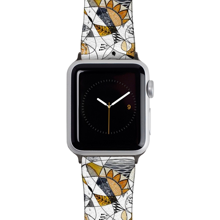 Watch 38mm / 40mm Strap PU leather Continuous Line Abstract Art in Grey and Yellow by Paula Ohreen