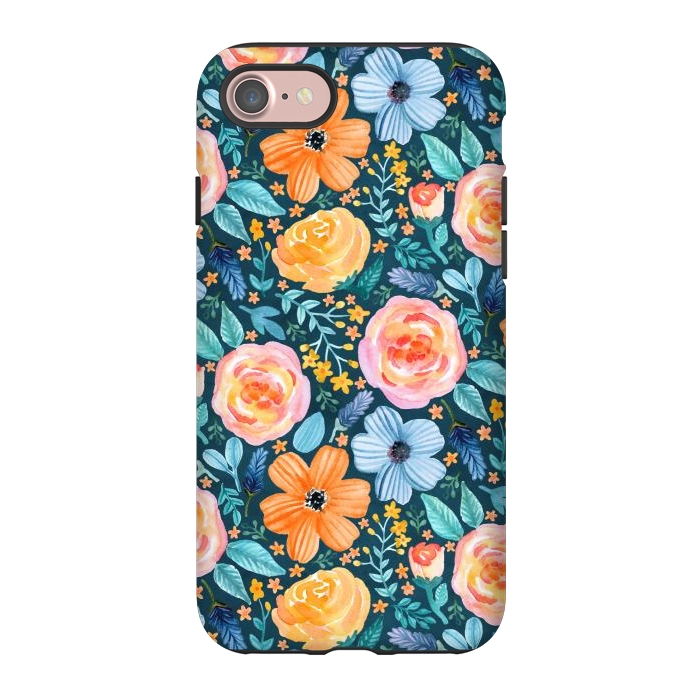 iPhone 7 StrongFit Bold Blooms on Dark Teal by Tangerine-Tane