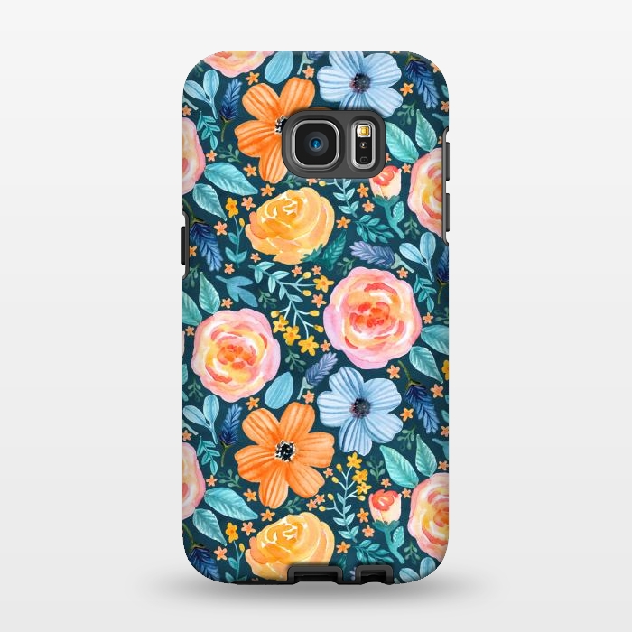Galaxy S7 EDGE StrongFit Bold Blooms on Dark Teal by Tangerine-Tane