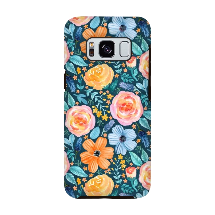 Galaxy S8 StrongFit Bold Blooms on Dark Teal by Tangerine-Tane