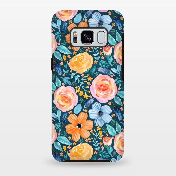 Galaxy S8 plus StrongFit Bold Blooms on Dark Teal by Tangerine-Tane