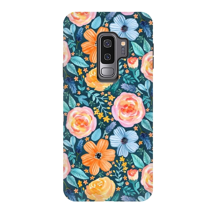 Galaxy S9 plus StrongFit Bold Blooms on Dark Teal by Tangerine-Tane