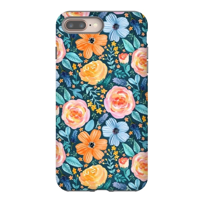 iPhone 8 plus StrongFit Bold Blooms on Dark Teal by Tangerine-Tane
