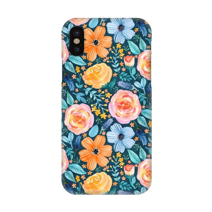 iPhone X SlimFit Bold Blooms on Dark Teal by Tangerine-Tane