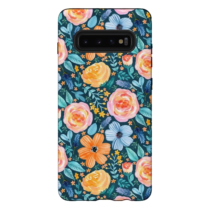 Galaxy S10 plus StrongFit Bold Blooms on Dark Teal by Tangerine-Tane