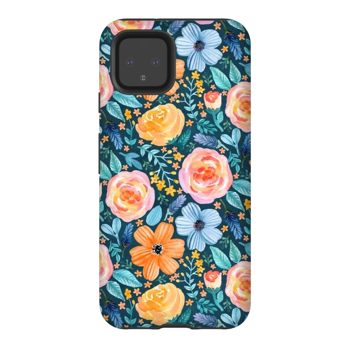 Pixel 4 StrongFit Bold Blooms on Dark Teal by Tangerine-Tane