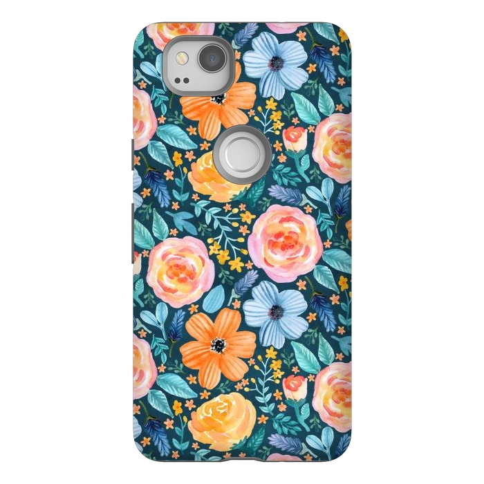 Pixel 2 StrongFit Bold Blooms on Dark Teal by Tangerine-Tane