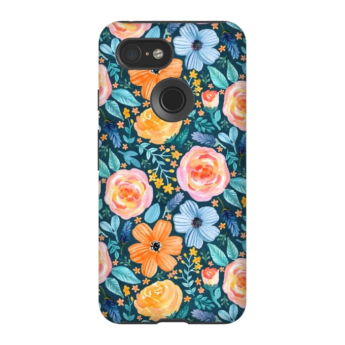 Pixel 3 StrongFit Bold Blooms on Dark Teal by Tangerine-Tane