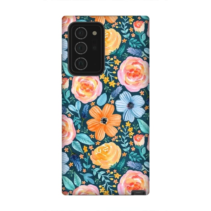 Galaxy Note 20 Ultra StrongFit Bold Blooms on Dark Teal by Tangerine-Tane