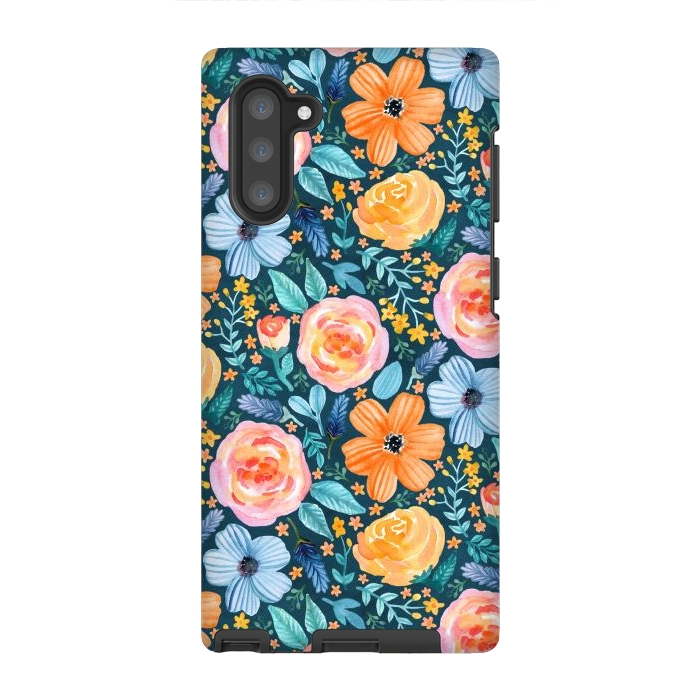 Galaxy Note 10 StrongFit Bold Blooms on Dark Teal by Tangerine-Tane