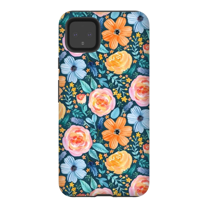 Pixel 4XL StrongFit Bold Blooms on Dark Teal by Tangerine-Tane