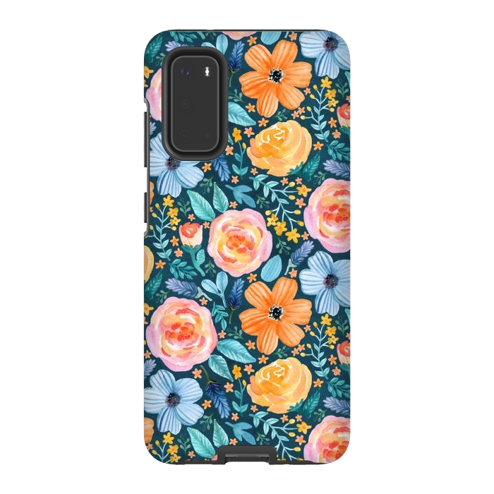 Galaxy S20 StrongFit Bold Blooms on Dark Teal by Tangerine-Tane