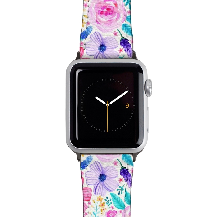 Watch 38mm / 40mm Strap PU leather Bold Blooms - Cool Colours by Tangerine-Tane