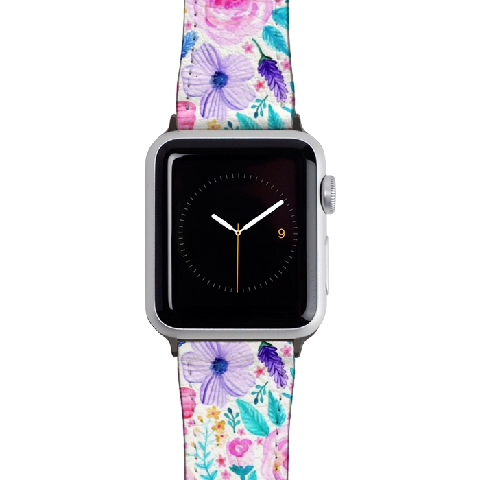 Watch 42mm / 44mm Strap PU leather Bold Blooms - Cool Colours by Tangerine-Tane