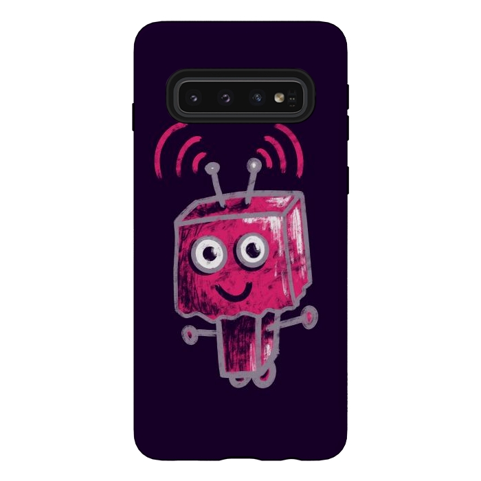 Galaxy S10 StrongFit Cute Pink Robot With Paper Bag Head Kids by Boriana Giormova
