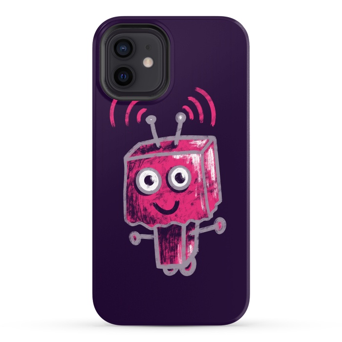 iPhone 12 StrongFit Cute Pink Robot With Paper Bag Head Kids by Boriana Giormova
