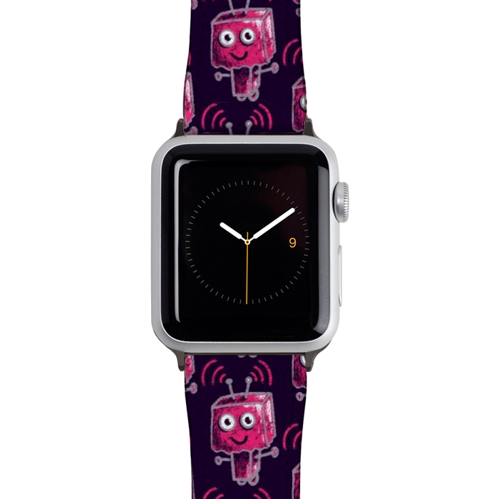 Watch 42mm / 44mm Strap PU leather Cute Pink Robot With Paper Bag Head Kids by Boriana Giormova
