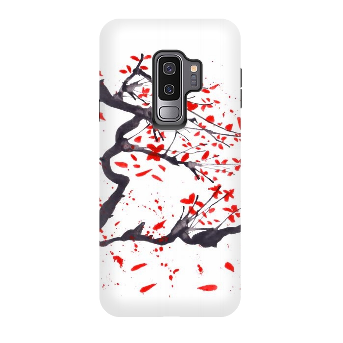 Galaxy S9 plus StrongFit Cherry tree flowers watercolor by ArtKingdom7