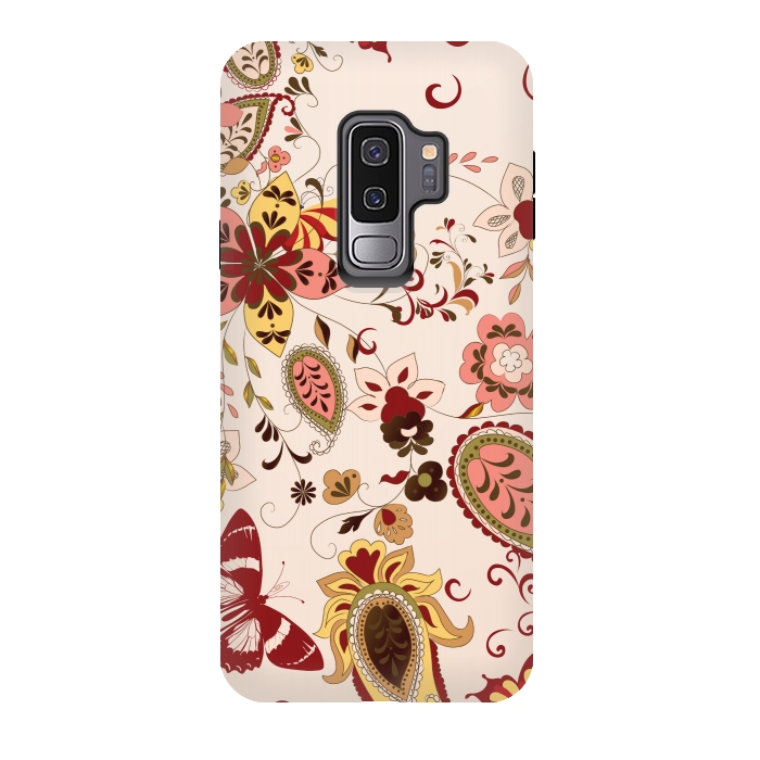 Galaxy S9 plus StrongFit maroon baatik print by MALLIKA