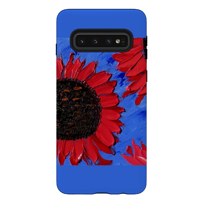 Galaxy S10 StrongFit Red sunflowers art by ArtKingdom7