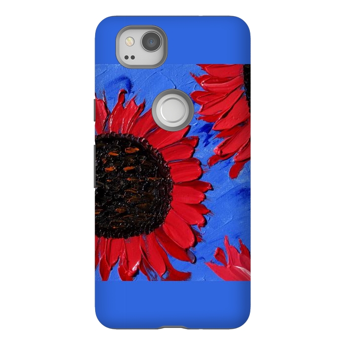 Pixel 2 StrongFit Red sunflowers art by ArtKingdom7