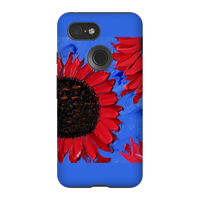 Pixel 3 StrongFit Red sunflowers art by ArtKingdom7