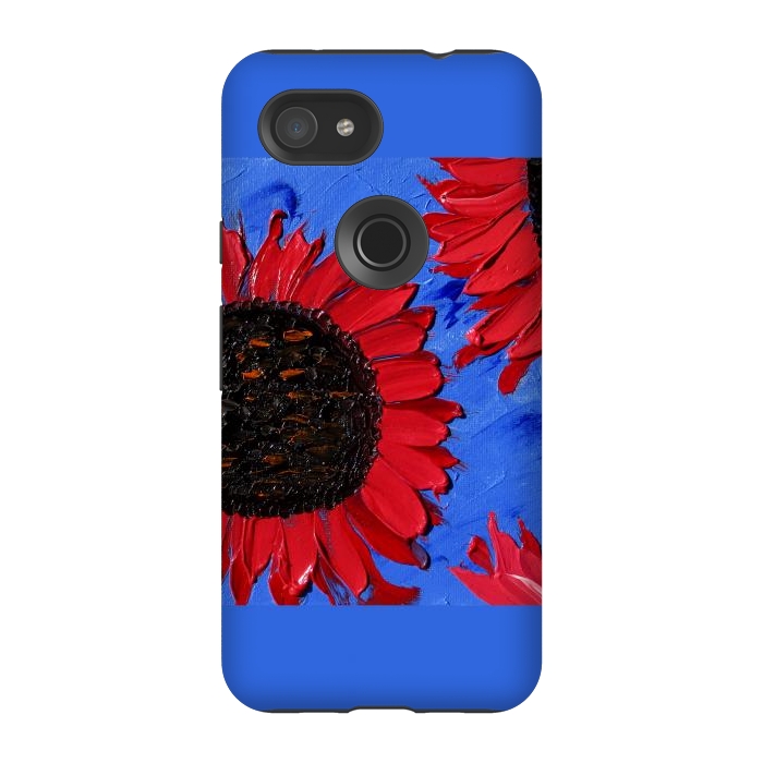 Pixel 3A StrongFit Red sunflowers art by ArtKingdom7