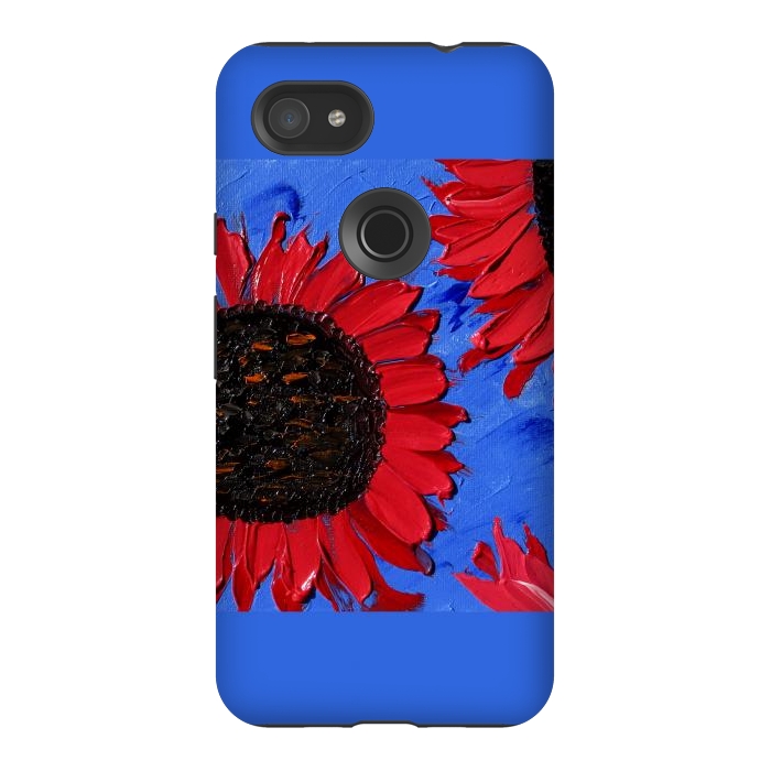 Pixel 3AXL StrongFit Red sunflowers art by ArtKingdom7