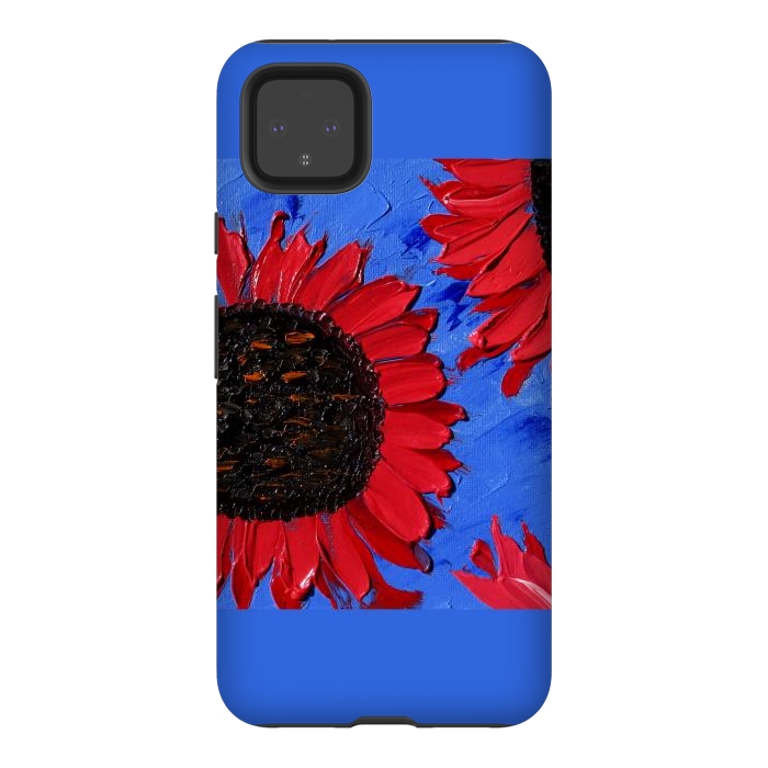 Pixel 4XL StrongFit Red sunflowers art by ArtKingdom7