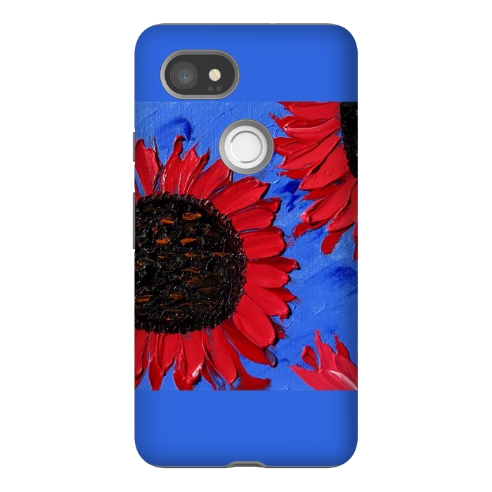Pixel 2XL StrongFit Red sunflowers art by ArtKingdom7