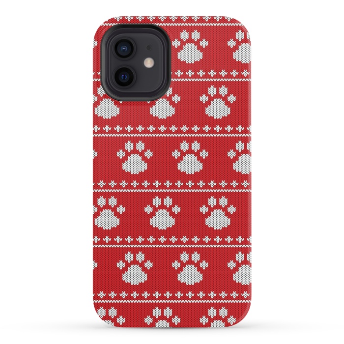 iPhone 12 StrongFit red paws pattern by MALLIKA