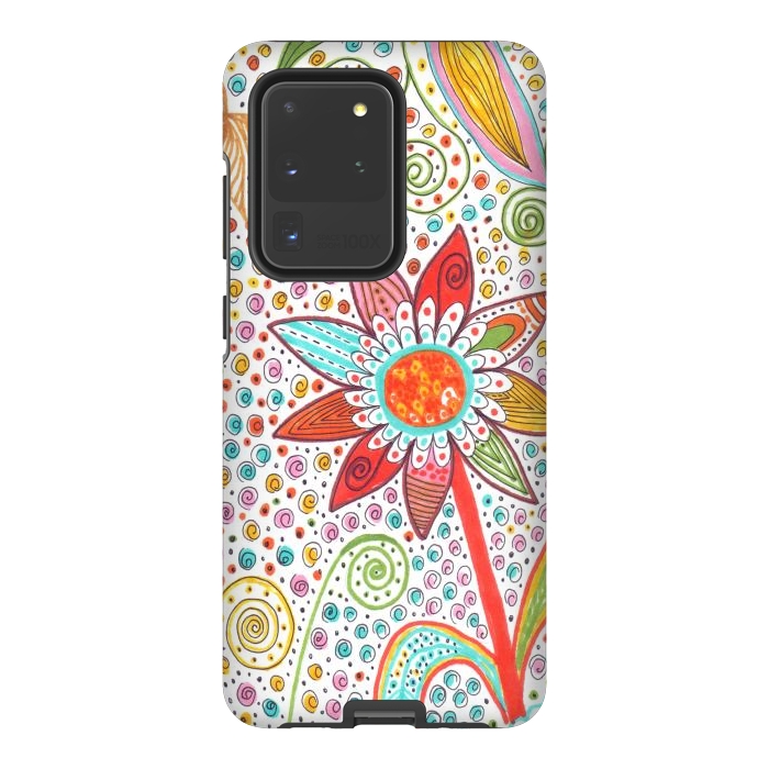 Galaxy S20 Ultra StrongFit Floral mandala dot art by ArtKingdom7