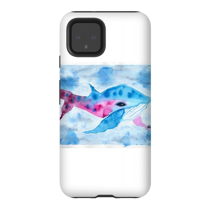 Pixel 4 StrongFit Baby whale watercolor by ArtKingdom7
