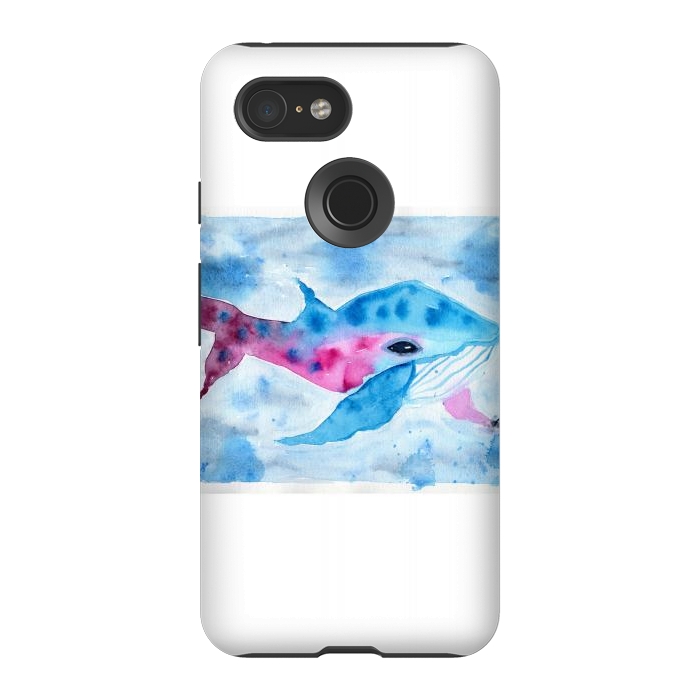 Pixel 3 StrongFit Baby whale watercolor by ArtKingdom7