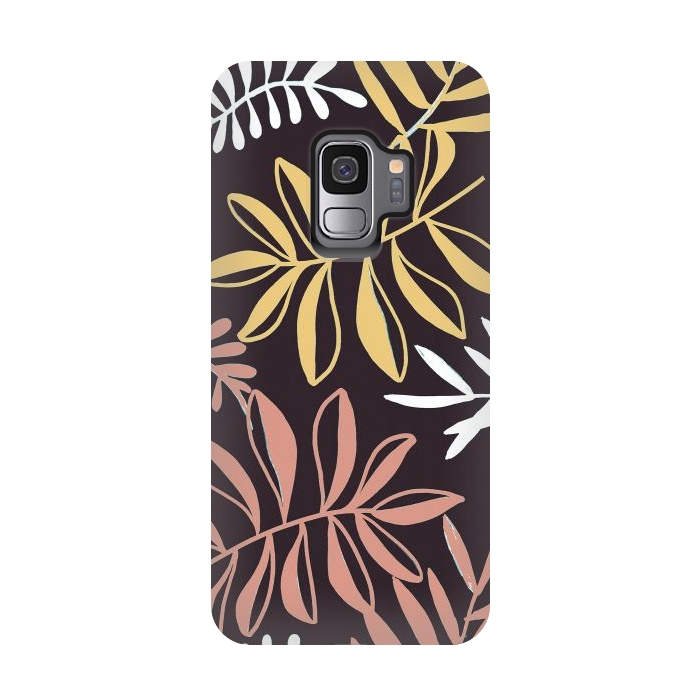 Galaxy S9 StrongFit Neutral modern tropical leaves by Oana 