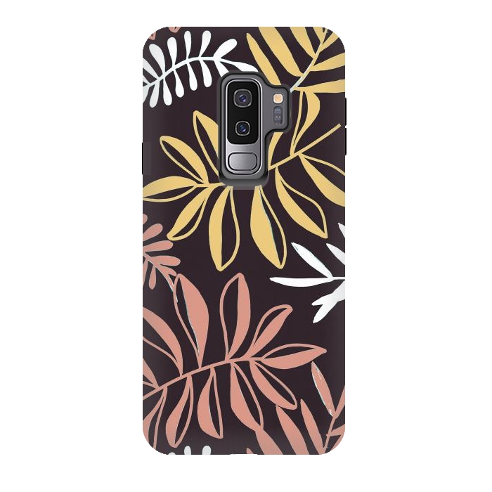Galaxy S9 plus StrongFit Neutral modern tropical leaves by Oana 