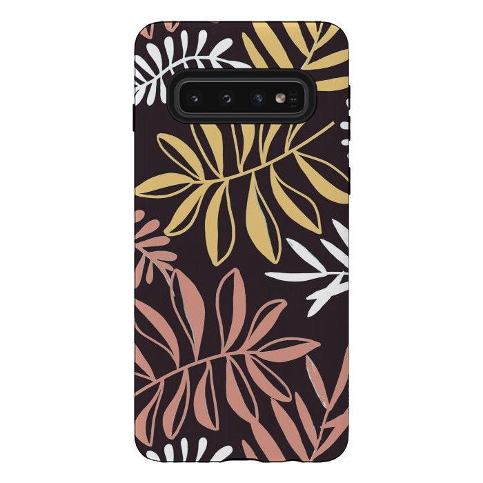 Galaxy S10 StrongFit Neutral modern tropical leaves by Oana 