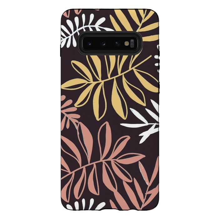 Galaxy S10 plus StrongFit Neutral modern tropical leaves by Oana 