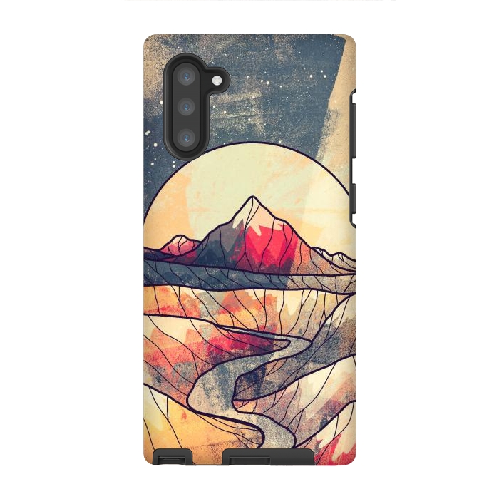 Galaxy Note 10 StrongFit Retro river mountains by Steve Wade (Swade)