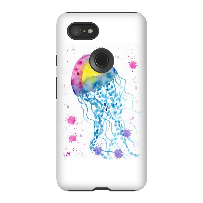 Pixel 3XL StrongFit Jellyfish watercolor 22 by ArtKingdom7