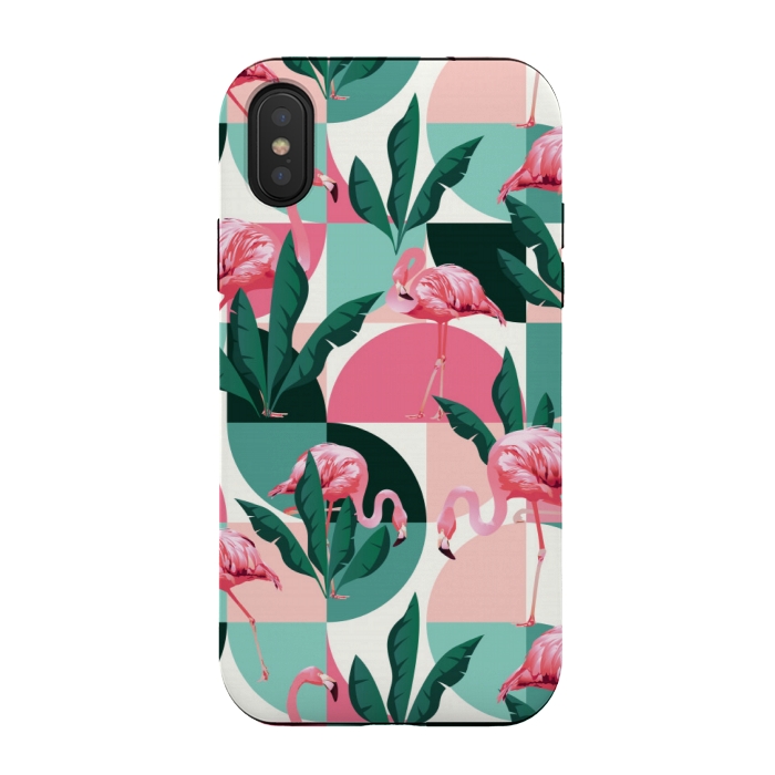 iPhone Xs / X StrongFit square flamingo pattern  by MALLIKA