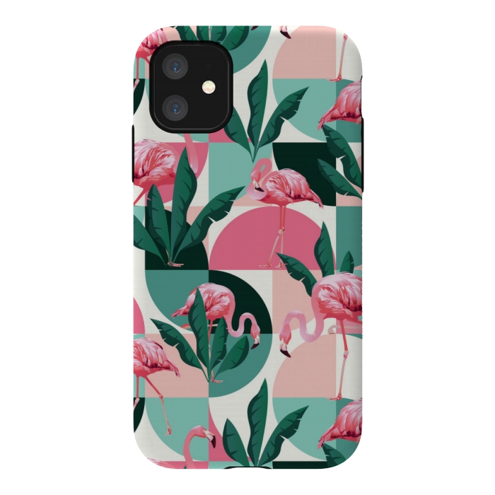 iPhone 11 StrongFit square flamingo pattern  by MALLIKA