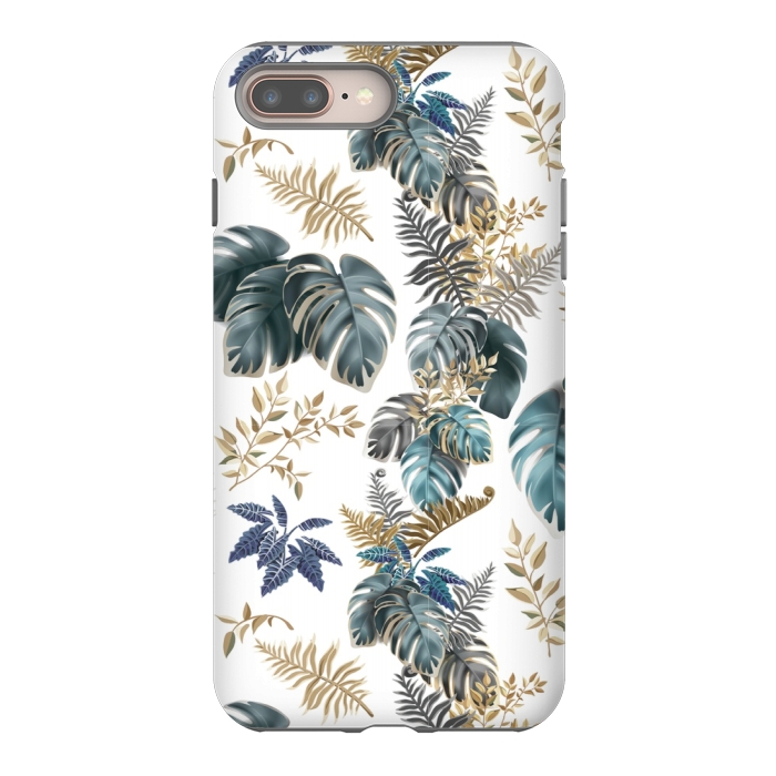 iPhone 7 plus StrongFit blue green metallic tropical print by MALLIKA