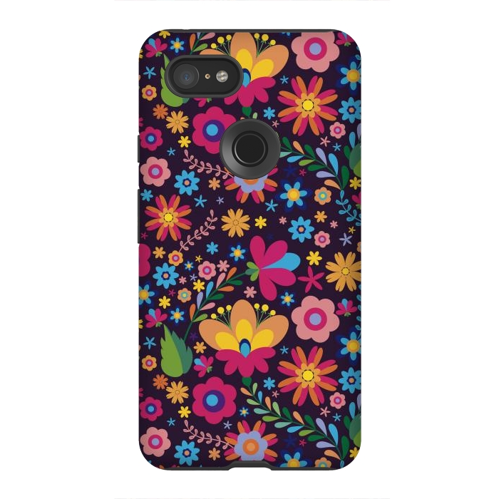 Pixel 3XL StrongFit Pink and Yellow Flower Party by ArtsCase