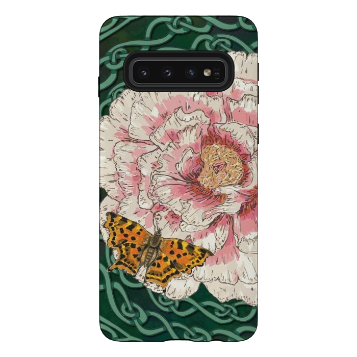 Galaxy S10 StrongFit Peony and Butterfly by Lotti Brown