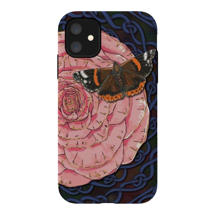 iPhone 11 StrongFit Pink Rose and Butterfly by Lotti Brown