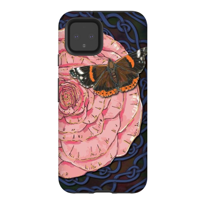 Pixel 4 StrongFit Pink Rose and Butterfly by Lotti Brown