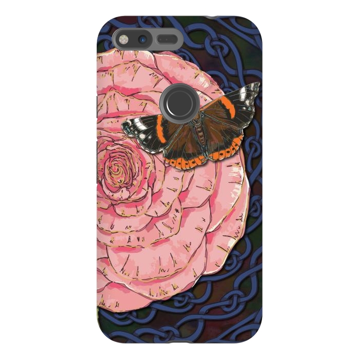 Pixel XL StrongFit Pink Rose and Butterfly by Lotti Brown